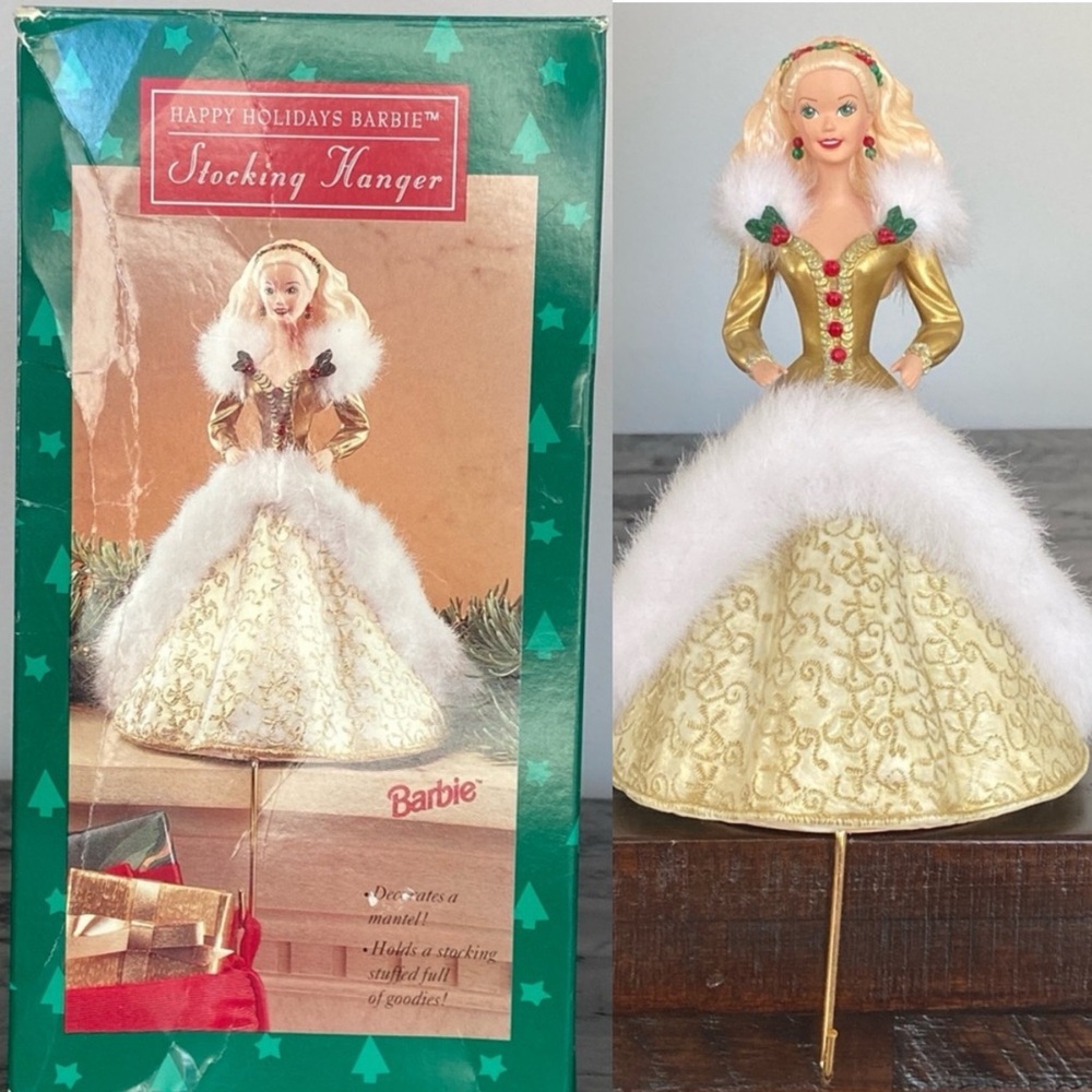 Vintage Happy Holidays BARBIE Stocking Holder 1995 Mattel Hallmark